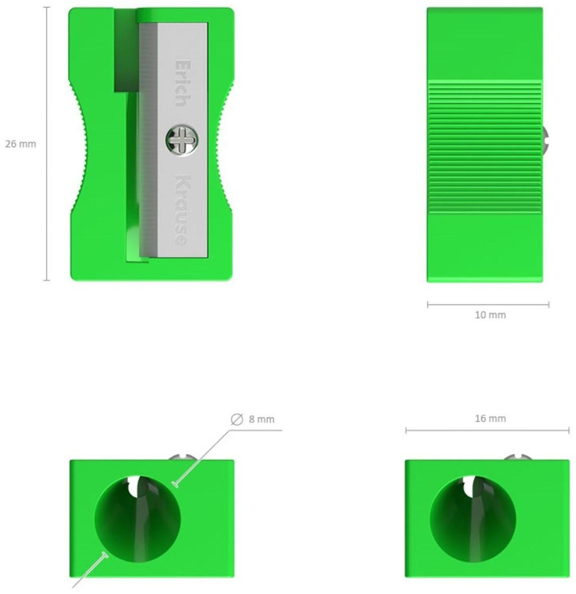Точилка 1 отверстие ErichKrause Unity Neon, отверстие диаметром 8 мм, микс