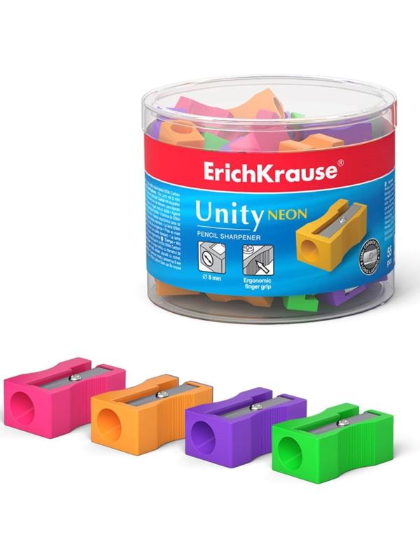 Точилка 1 отверстие ErichKrause Unity Neon, отверстие диаметром 8 мм, микс