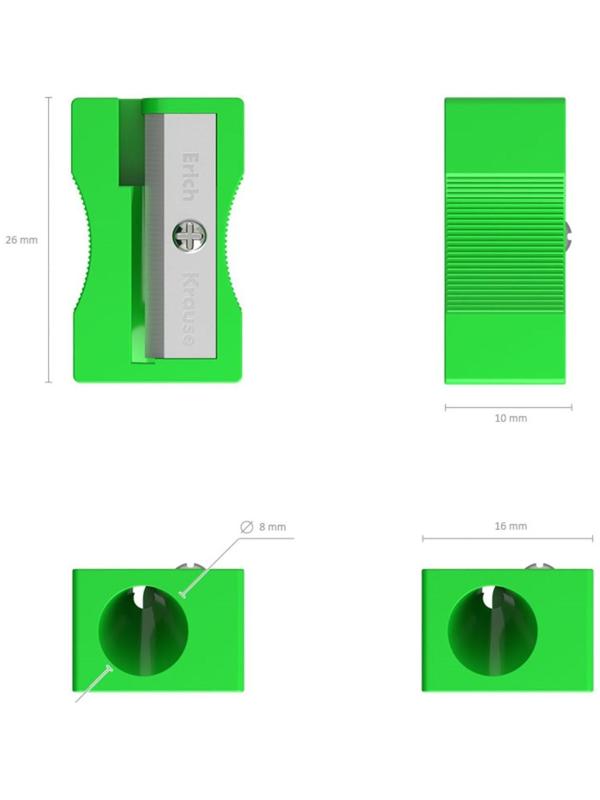 Точилка 1 отверстие ErichKrause Unity Neon, отверстие диаметром 8 мм, микс