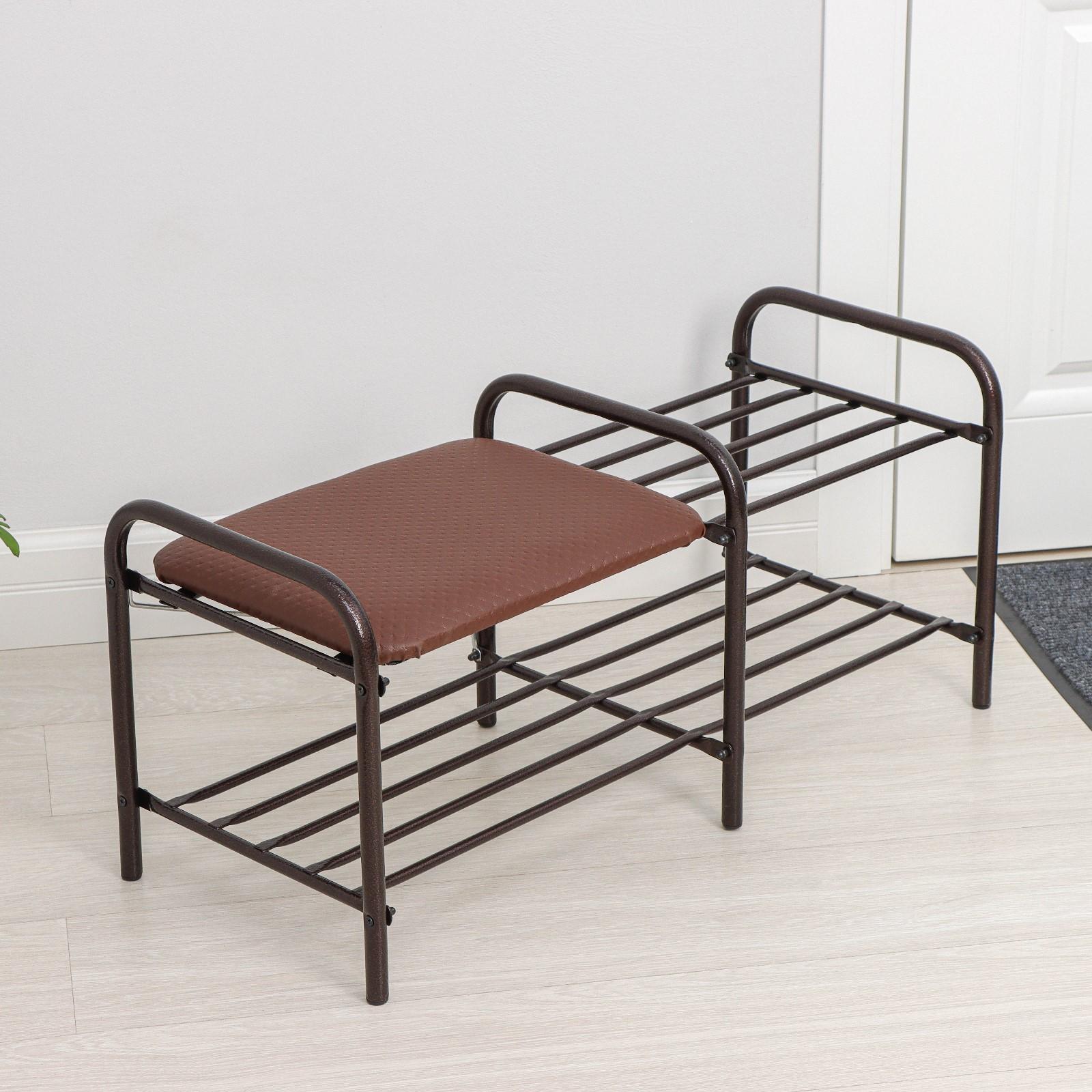 Этажерка для обуви с сиденьем «Люкс», 2 яруса, 79×33×36 см, цвет медный антик