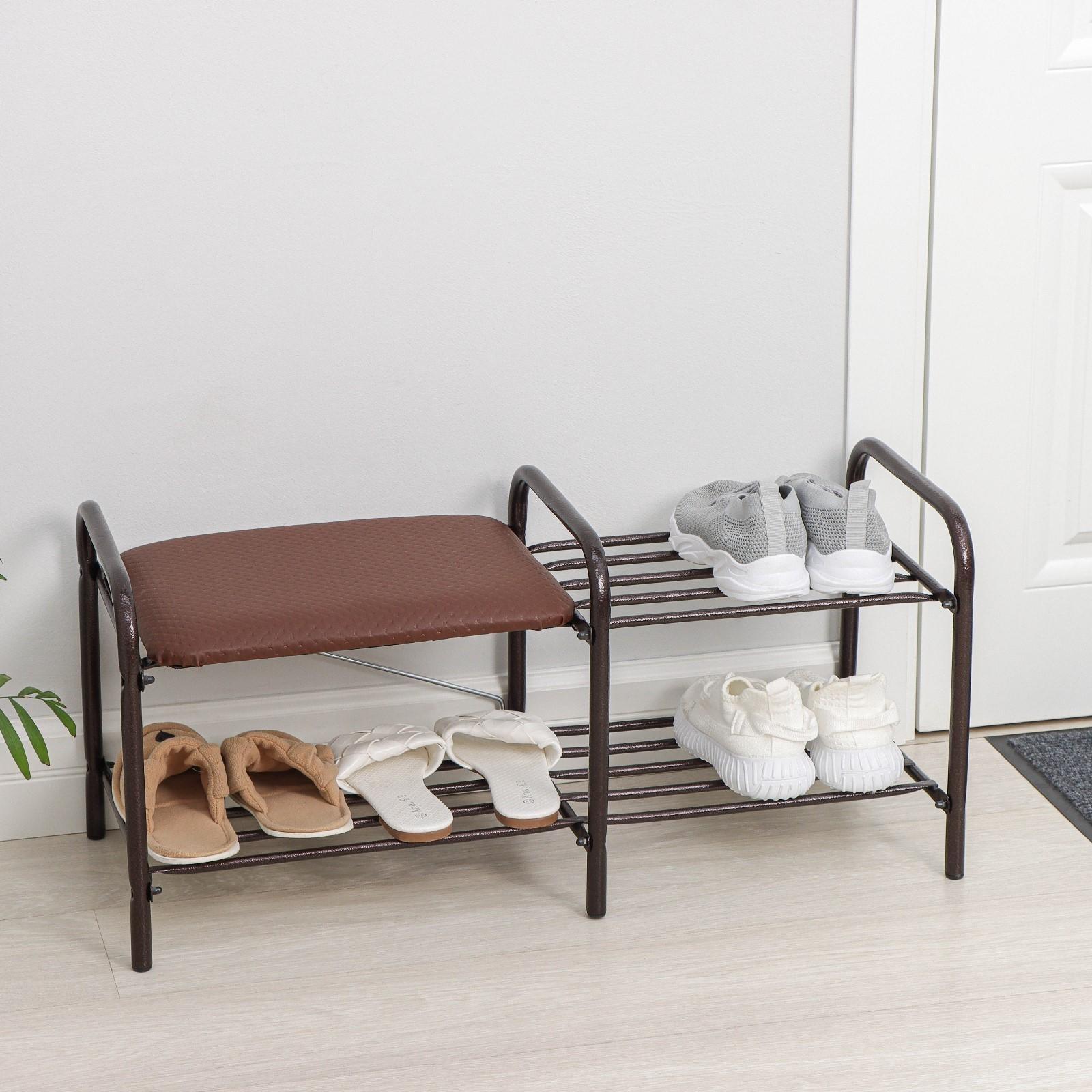 Этажерка для обуви с сиденьем «Люкс», 2 яруса, 79×33×36 см, цвет медный антик