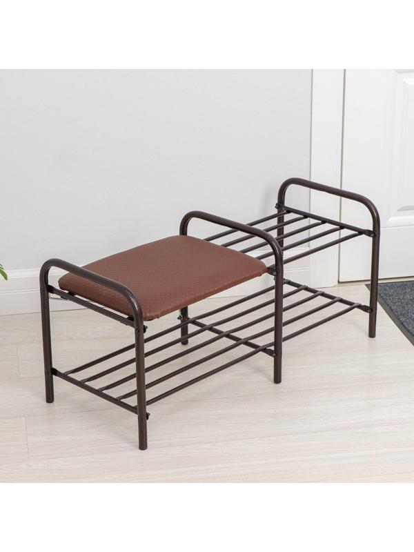 Этажерка для обуви с сиденьем «Люкс», 2 яруса, 79×33×36 см, цвет медный антик