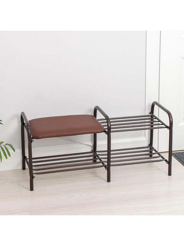 Этажерка для обуви с сиденьем «Люкс», 2 яруса, 79×33×36 см, цвет медный антик