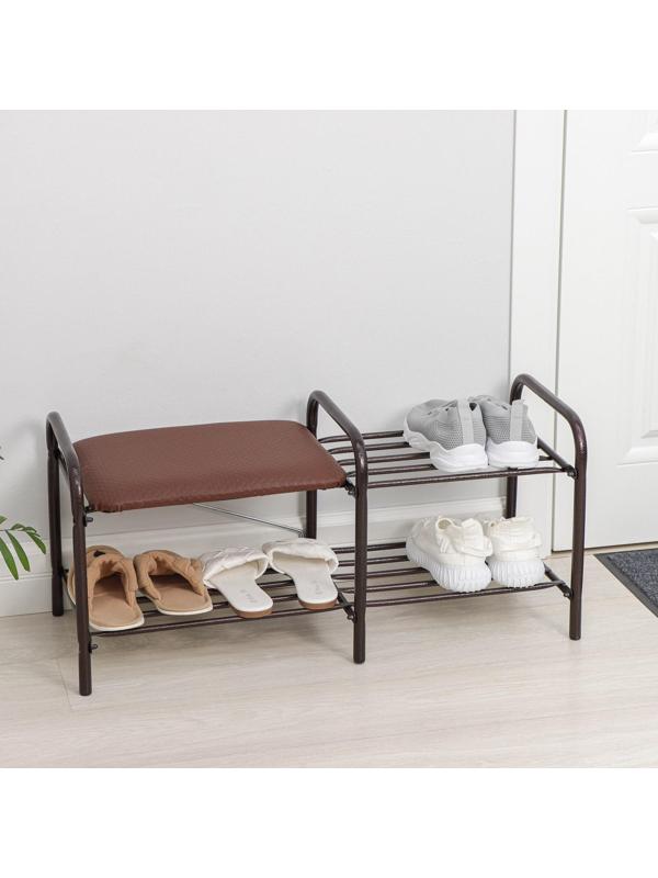Этажерка для обуви с сиденьем «Люкс», 2 яруса, 79×33×36 см, цвет медный антик