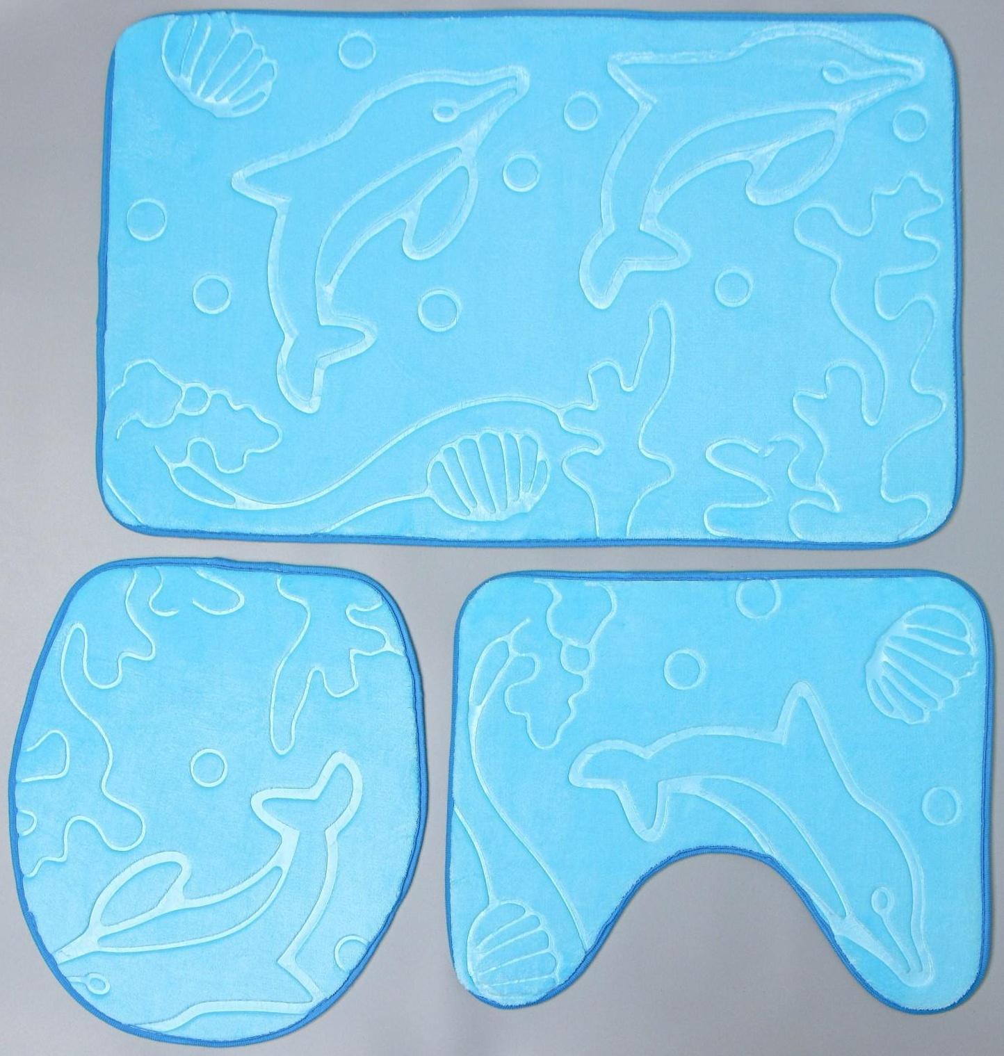 Набор ковриков для ванной и туалета Доляна «Дельфины», 3 шт: 39×43, 40×50, 50×80 см, цвет МИКС