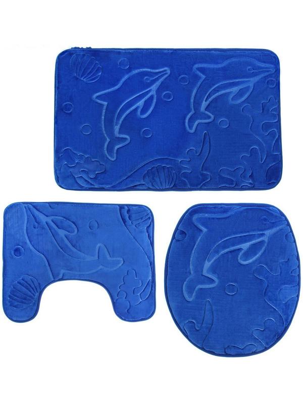 Набор ковриков для ванной и туалета Доляна «Дельфины», 3 шт: 39×43, 40×50, 50×80 см, цвет МИКС