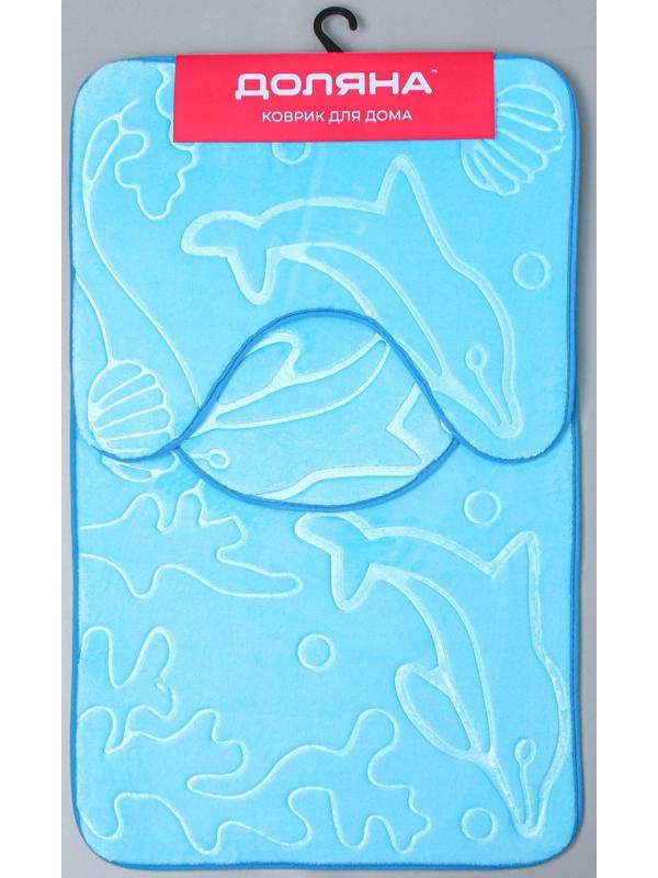 Набор ковриков для ванной и туалета Доляна «Дельфины», 3 шт: 39×43, 40×50, 50×80 см, цвет МИКС