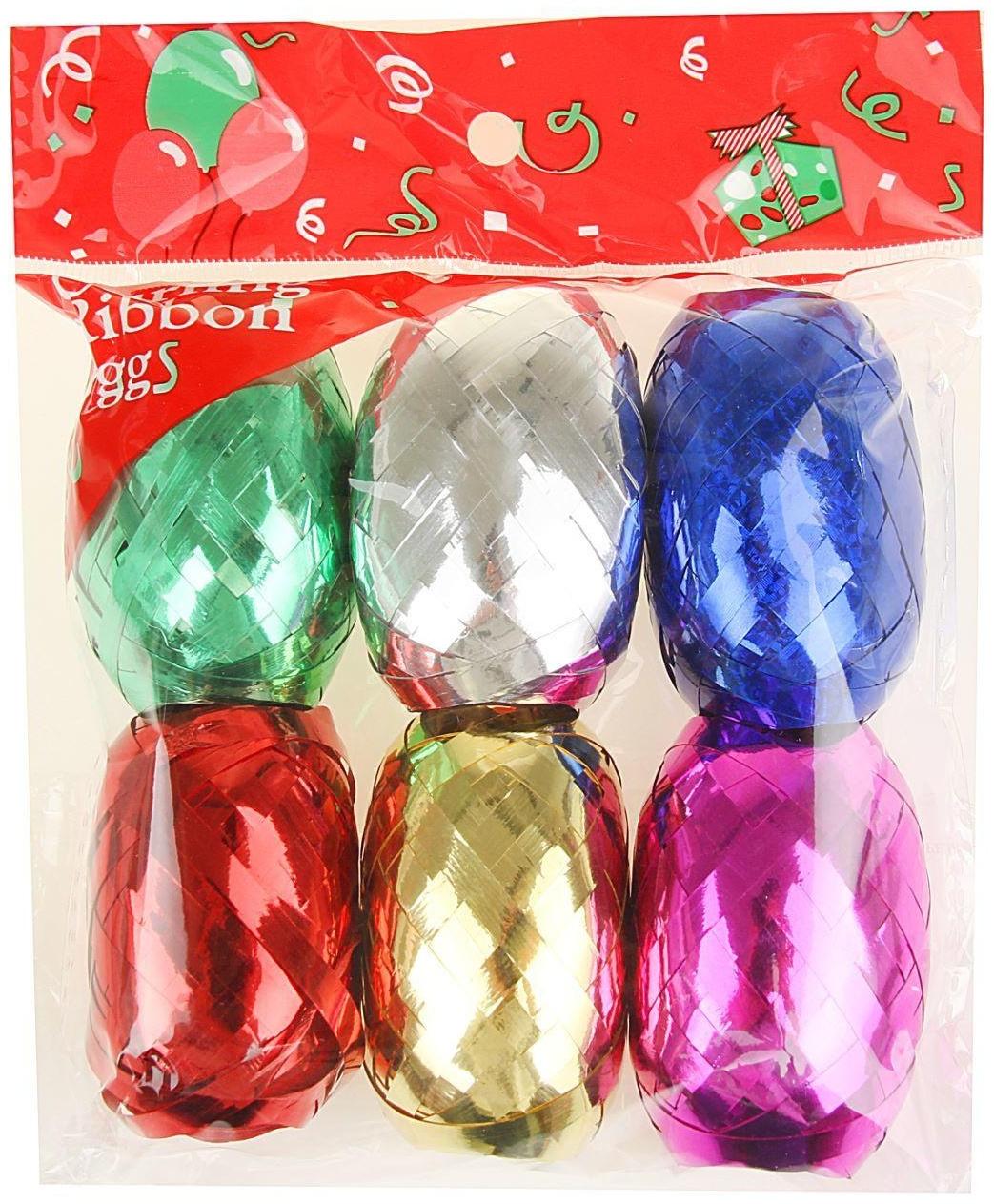 Лента упаковочная металлизированная, ассорти, набор 6 шт., 0,5 см х 10 м