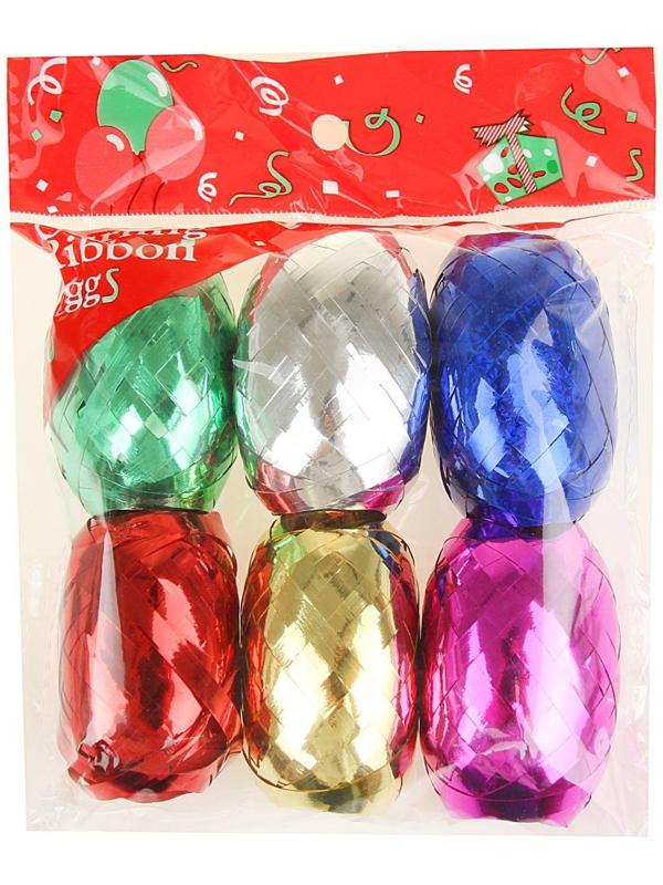 Лента упаковочная металлизированная, ассорти, набор 6 шт., 0,5 см х 10 м