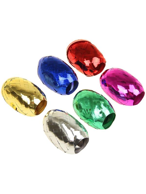 Лента упаковочная металлизированная, ассорти, набор 6 шт., 0,5 см х 10 м