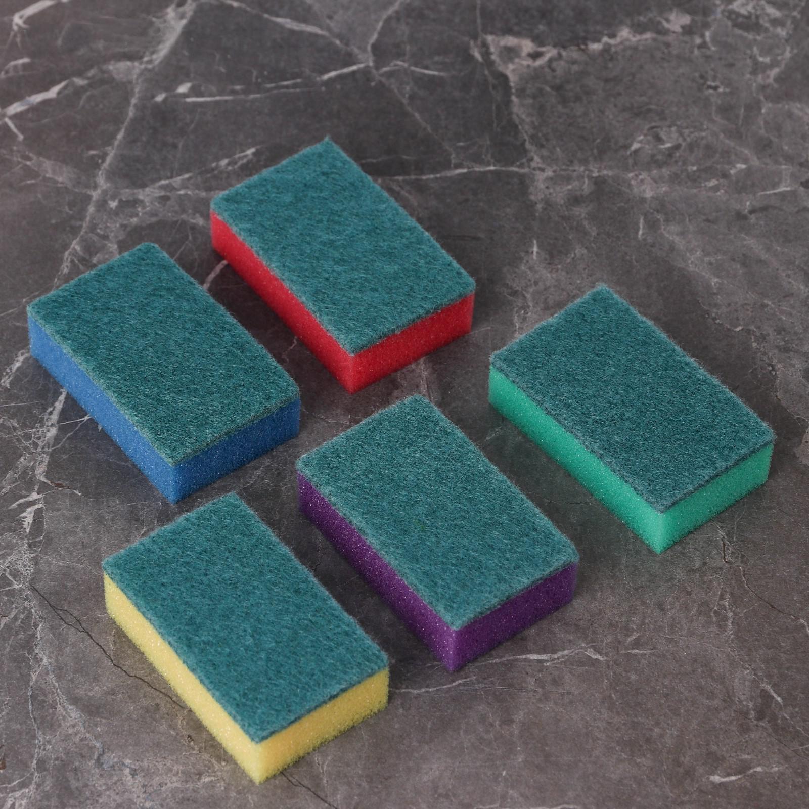 Губка бытовая с чистящим слоем Доляна «Эконом», 7,5×4,5×2,5 см, 5 шт