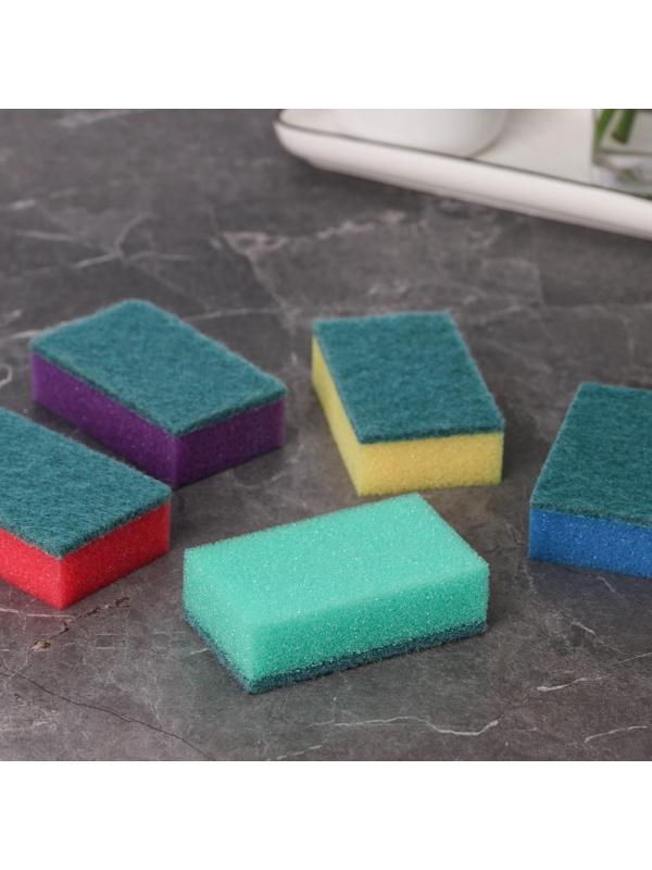 Губка бытовая с чистящим слоем Доляна «Эконом», 7,5×4,5×2,5 см, 5 шт