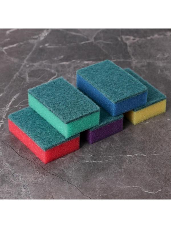 Губка бытовая с чистящим слоем Доляна «Эконом», 7,5×4,5×2,5 см, 5 шт