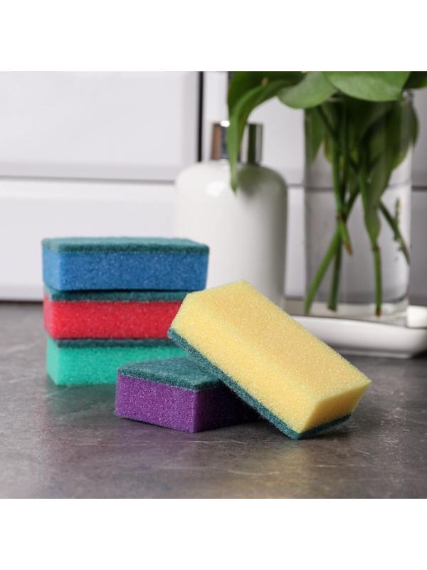 Губка бытовая с чистящим слоем Доляна «Эконом», 7,5×4,5×2,5 см, 5 шт