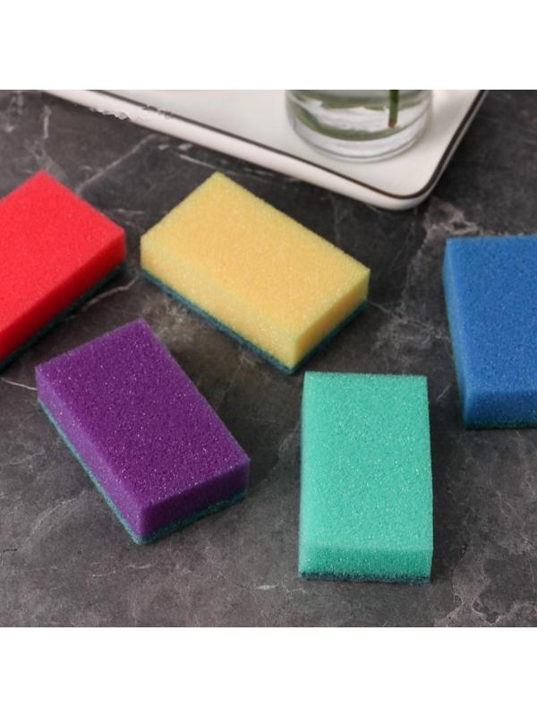 Губка бытовая с чистящим слоем Доляна «Эконом», 7,5×4,5×2,5 см, 5 шт