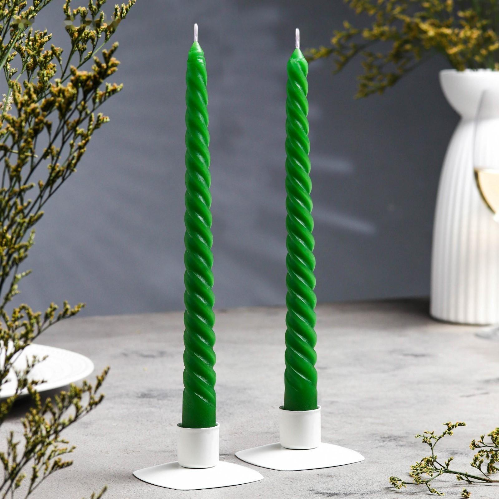 Набор свечей витых, 2,2х 25 см, 2 штуки, зелёный, подвес