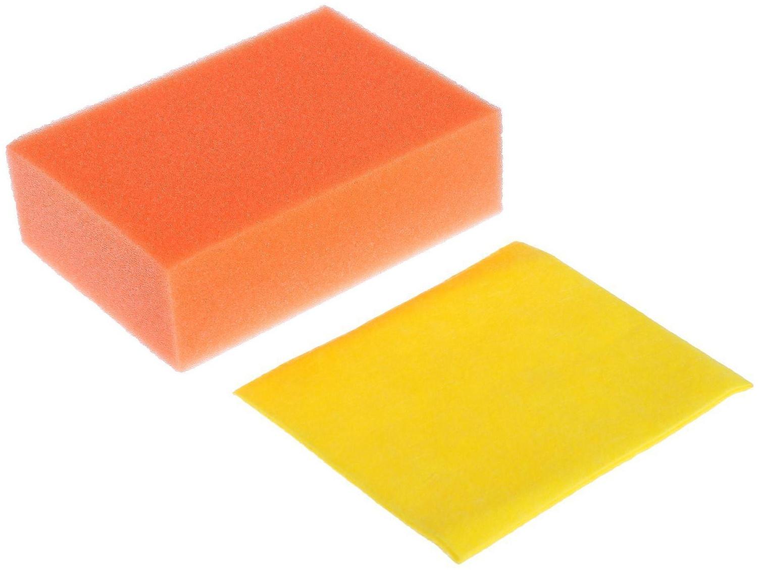 Губка автомобильная поролоновая с салфеткой, МИКС 200х140х60 мм