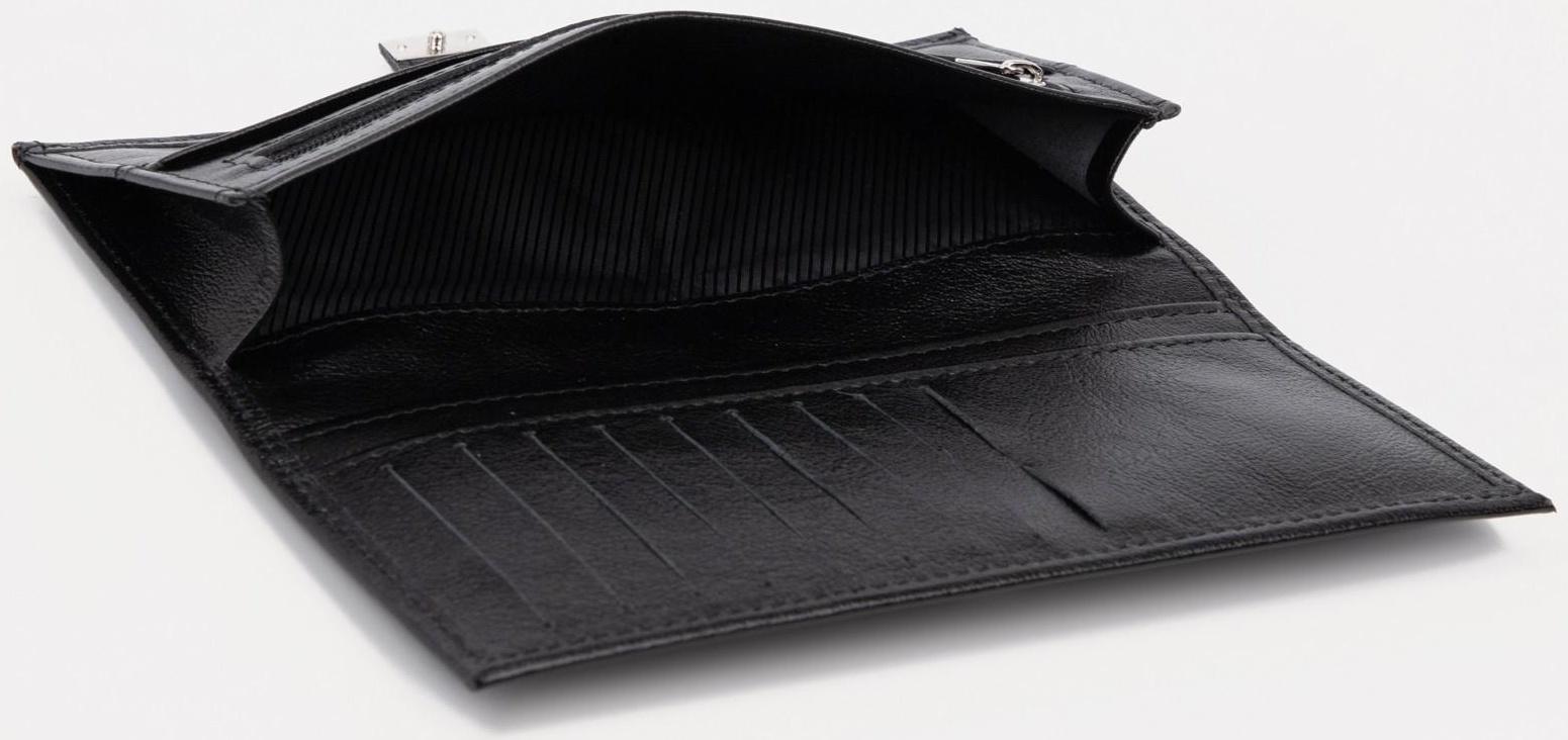 Портмоне на кнопке, для купюр, для карт, для монет, цвет чёрный