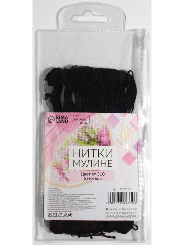 Нитки мулине, 8 ± 1 м, цвет чёрный №310