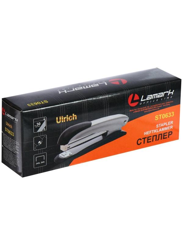Степлер Lamark Ulrich №24/6 и 26/6, металлический корпус, встроенный антистеплер, индикатор скоб, до 30 листов
