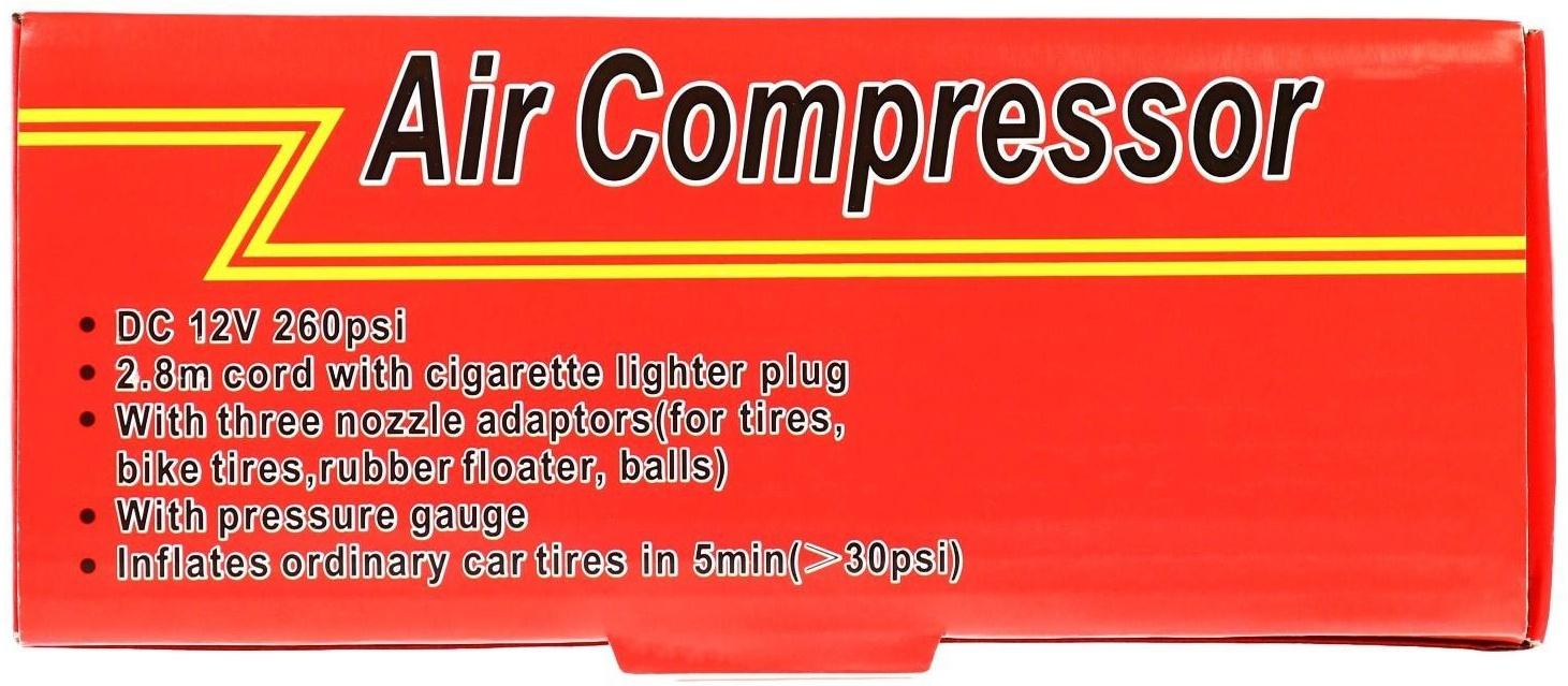Компрессор автомобильный 18 л/мин, 10 А, провод 2.8 м, шланг 50 см