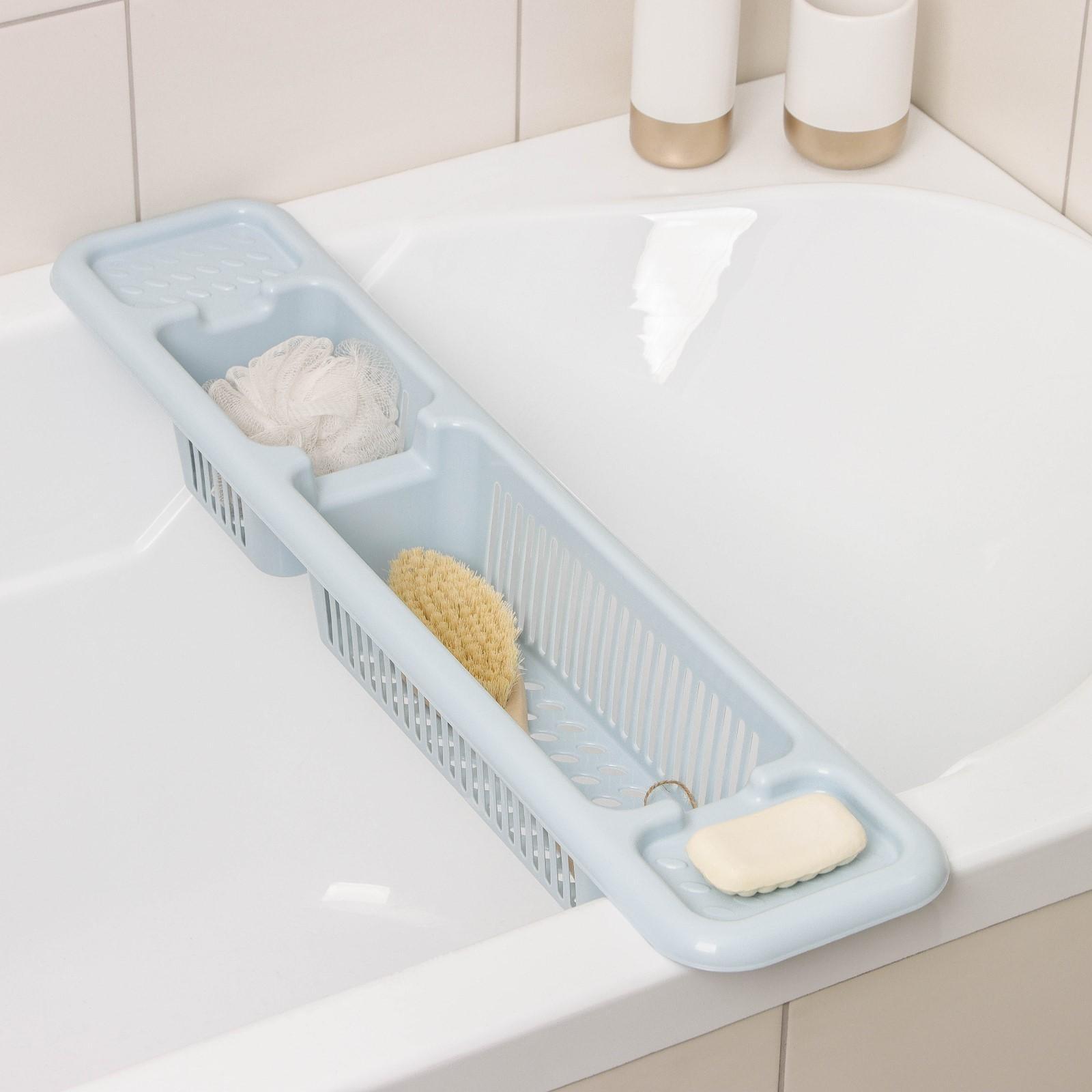 Полка на ванну, 71×15×10 см, цвет голубой