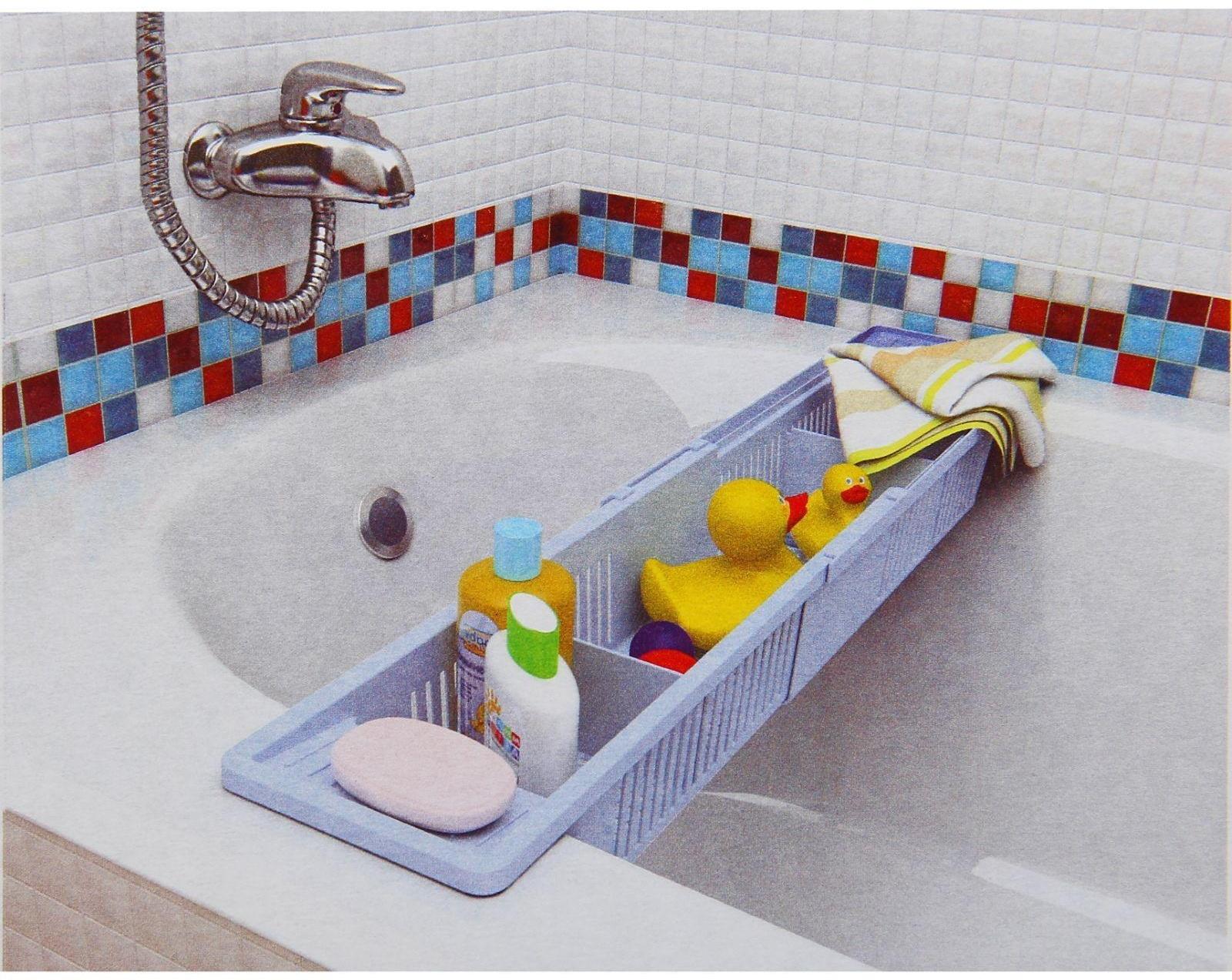 Полка на ванну, 71×15×10 см, цвет голубой