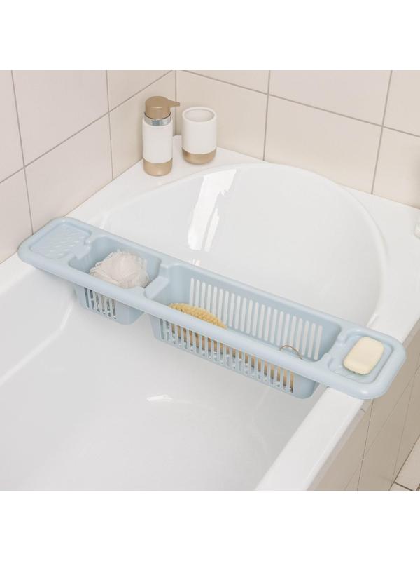 Полка на ванну, 71×15×10 см, цвет голубой