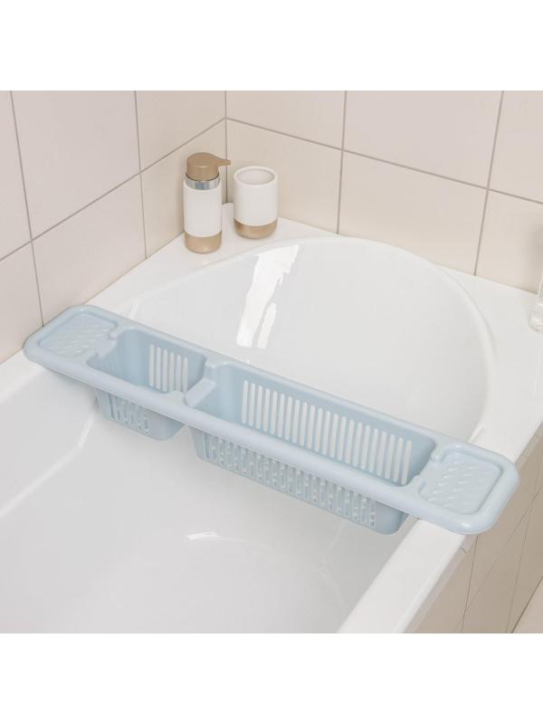 Полка на ванну, 71×15×10 см, цвет голубой