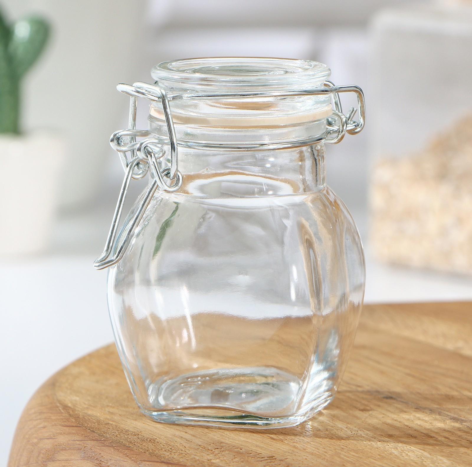 Банка стеклянная для сыпучих продуктов «Овал», 100 мл, 5,5×9 см, с бугельным замком