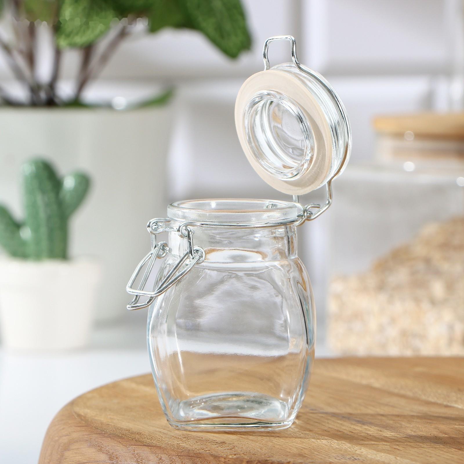 Банка стеклянная для сыпучих продуктов «Овал», 100 мл, 5,5×9 см, с бугельным замком