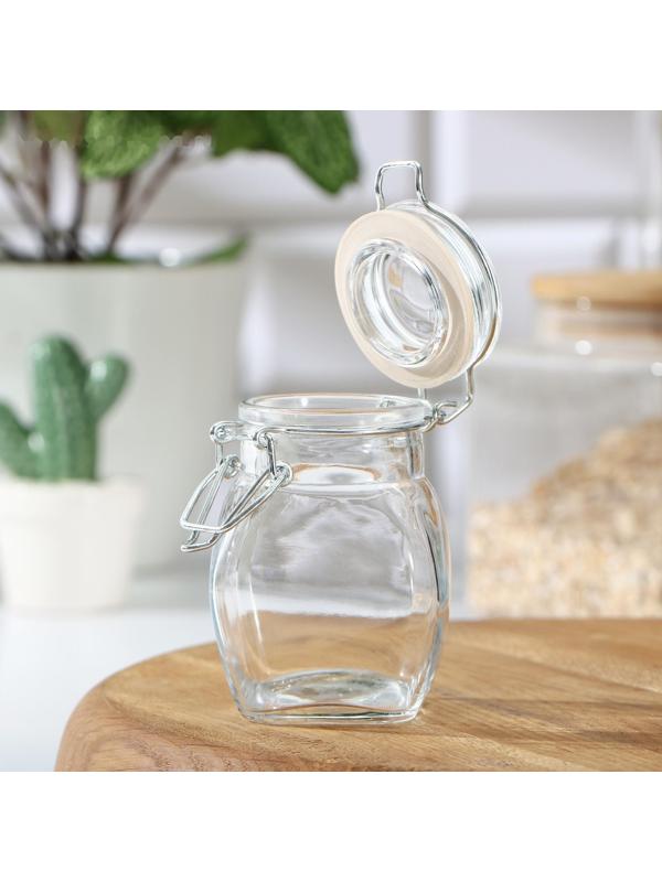Банка стеклянная для сыпучих продуктов «Овал», 100 мл, 5,5×9 см, с бугельным замком
