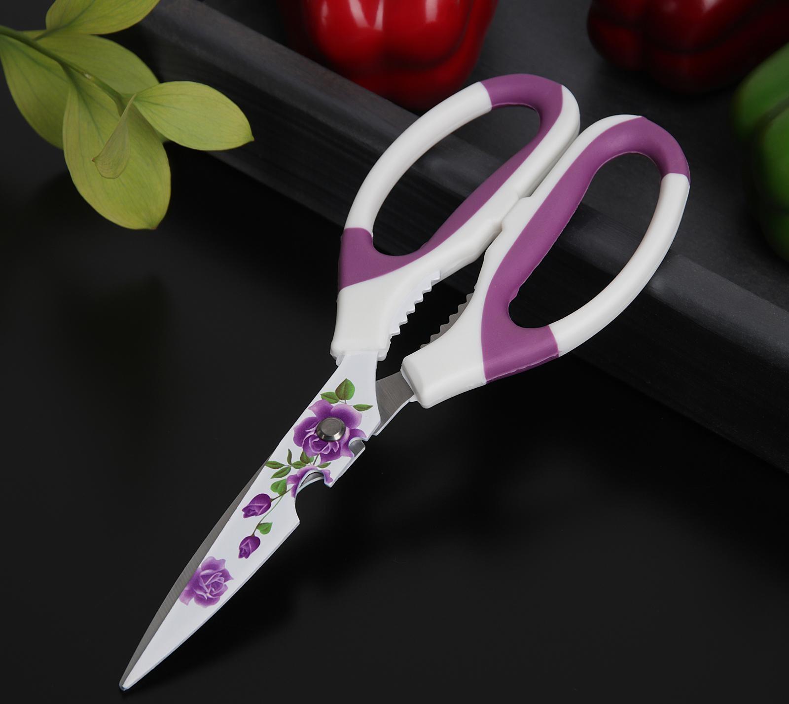 Ножницы кухонные с антиналипающим покрытием Доляна «Цветение», 22 см, цвет МИКС