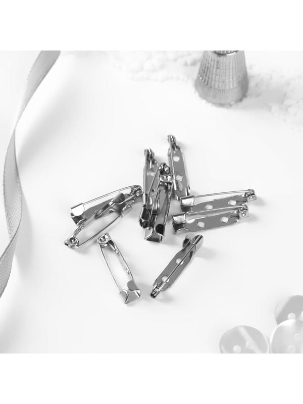 Основа для броши, 25 мм, 2 отверстия, 10 шт, цвет серебряный