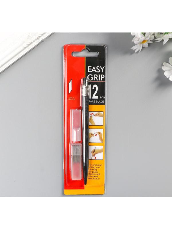 Инструмент д/творчества нож (карвинг) с колпачком+ 12 лезвий (4 мм,30 градусов) 19,5х5,5 см