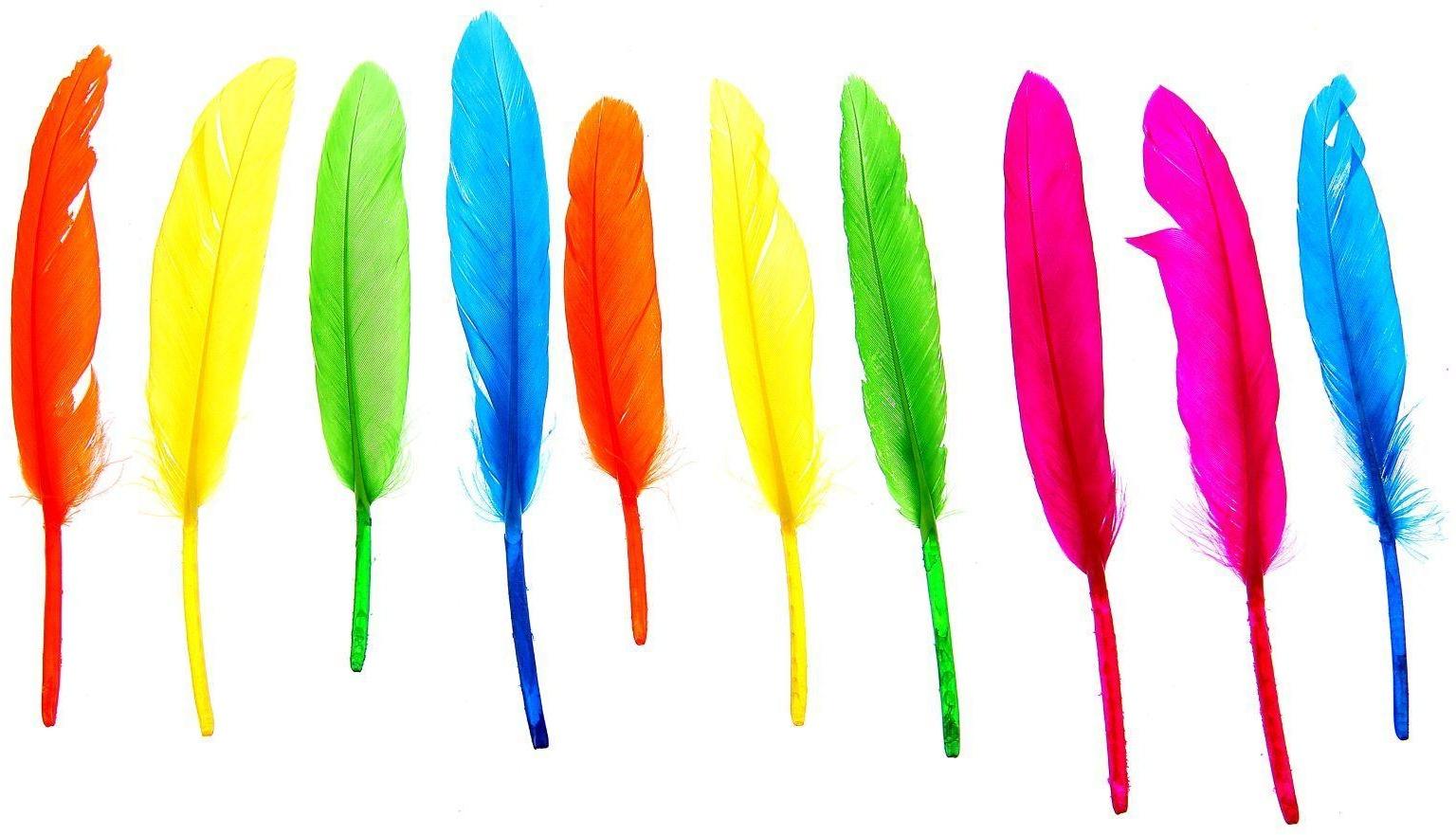 Набор перьев для декора 10 шт., размер 1 шт: 15 × 1,5 см, цвета МИКС