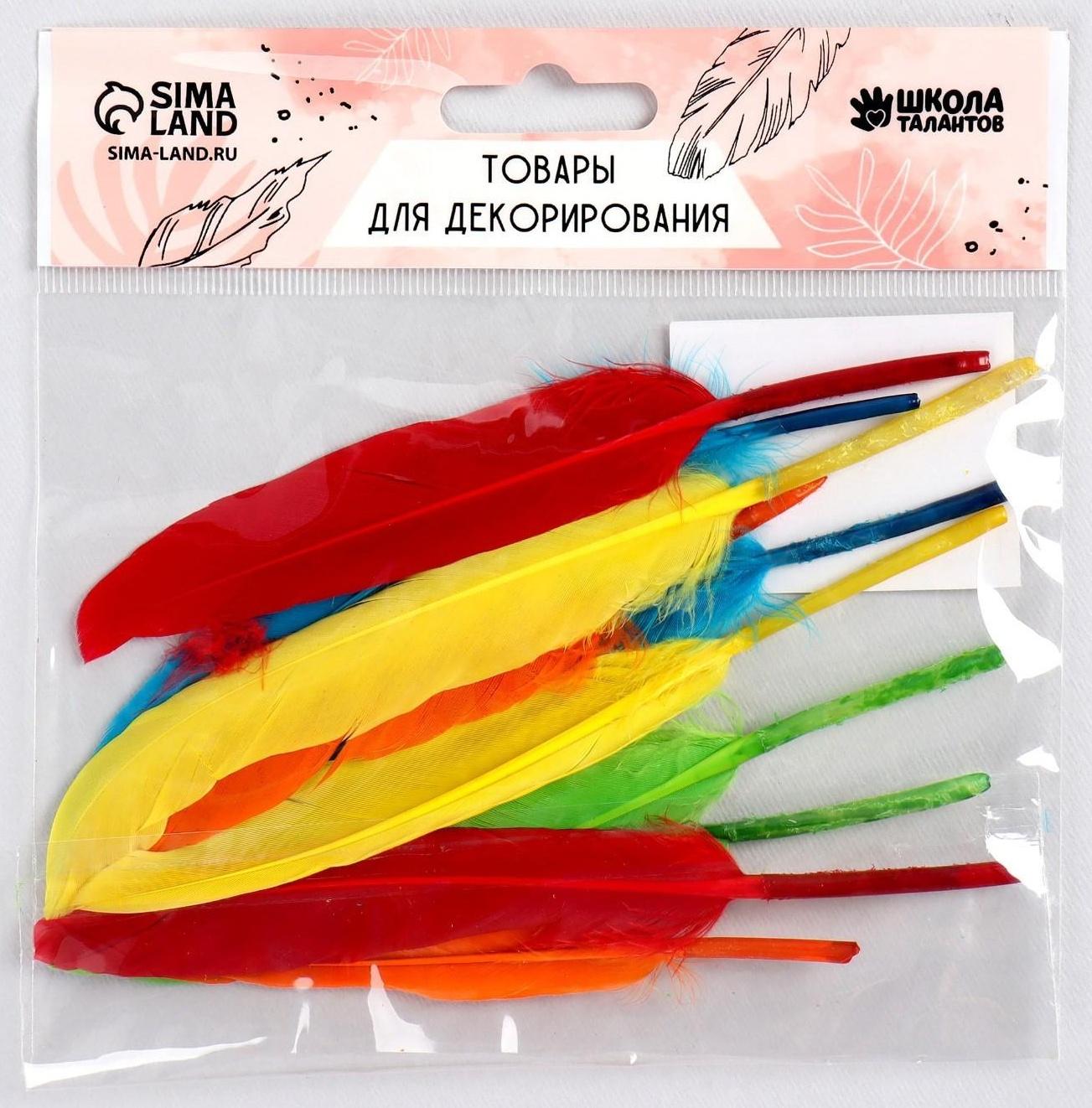 Набор перьев для декора 10 шт., размер 1 шт: 15 × 1,5 см, цвета МИКС