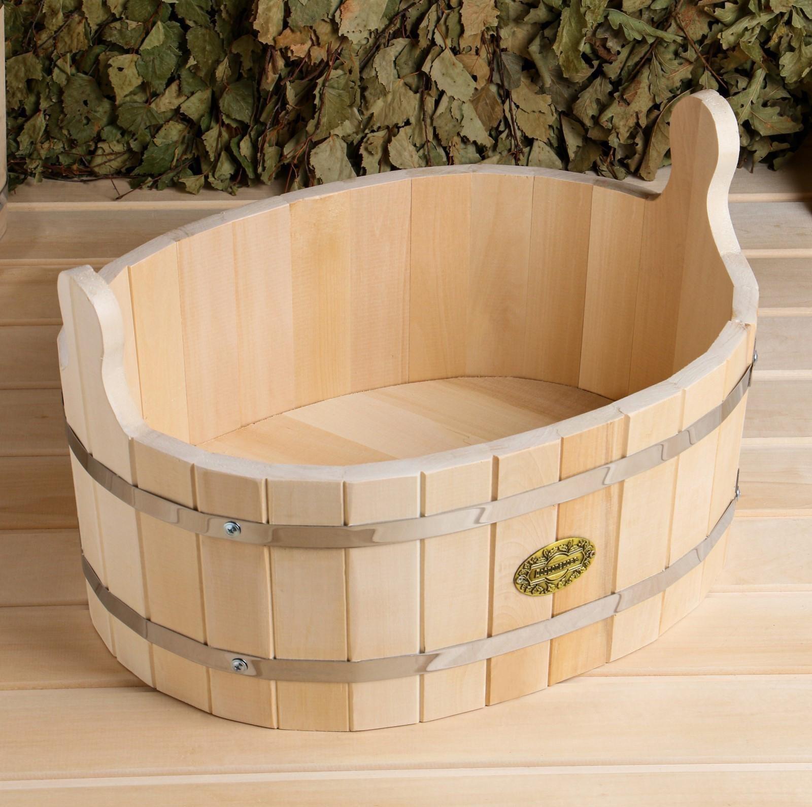 Шайка из липы, 15 л, овальная, нержавеющий обруч, 