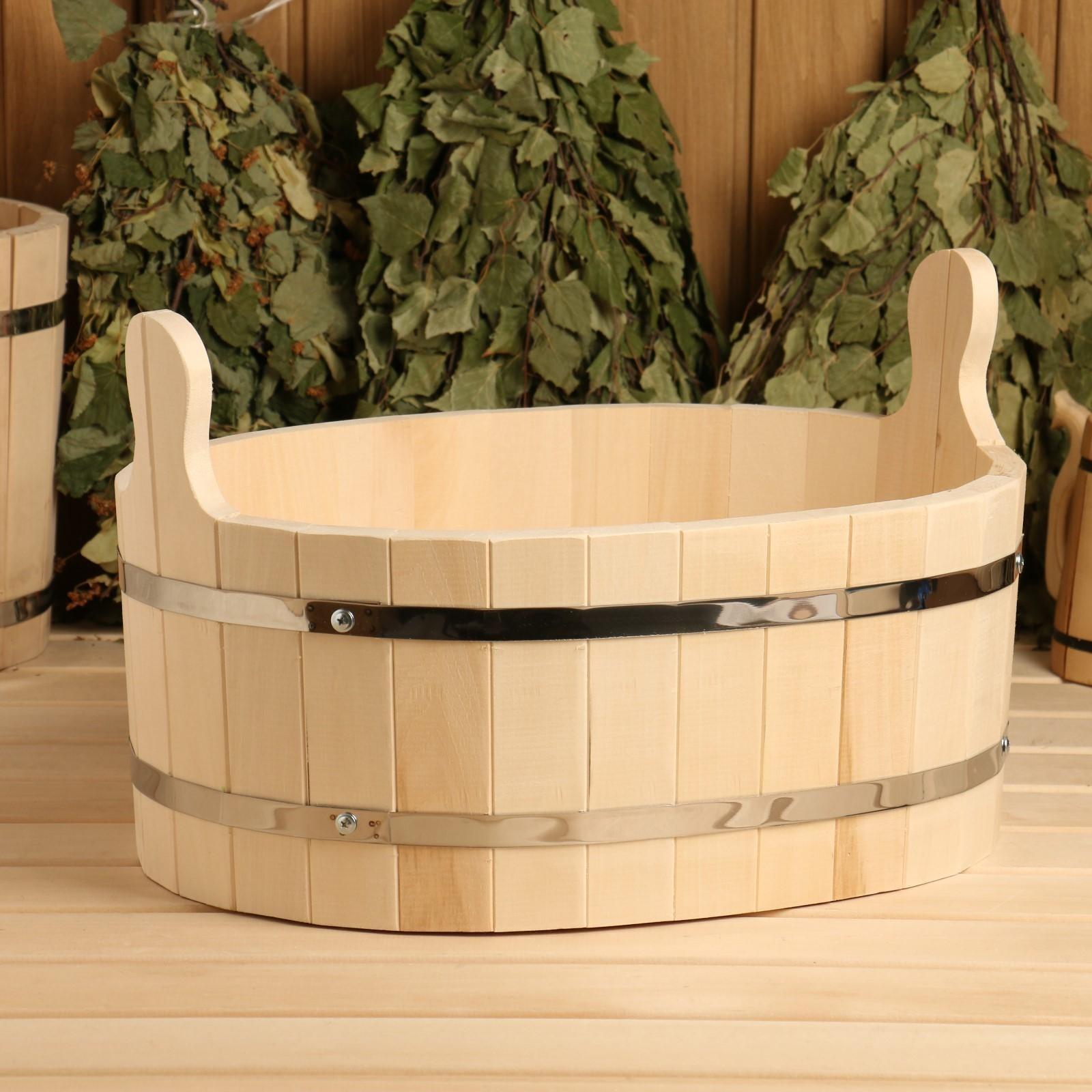 Шайка из липы, 15 л, овальная, нержавеющий обруч, 