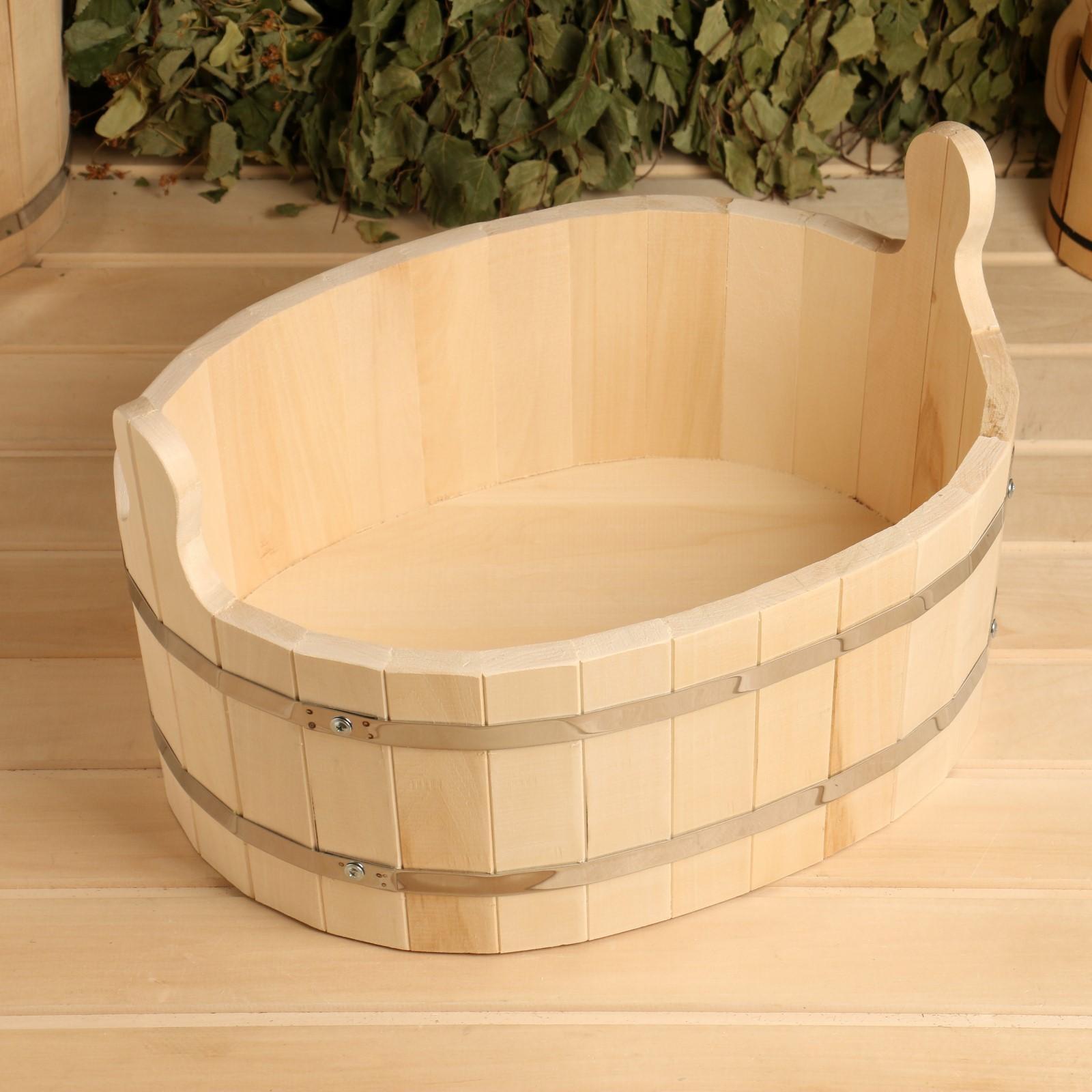 Шайка из липы, 15 л, овальная, нержавеющий обруч, 