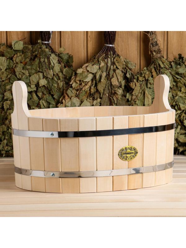 Шайка из липы, 15 л, овальная, нержавеющий обруч, 