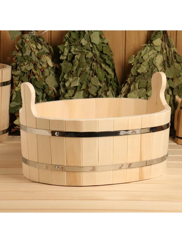 Шайка из липы, 15 л, овальная, нержавеющий обруч, 