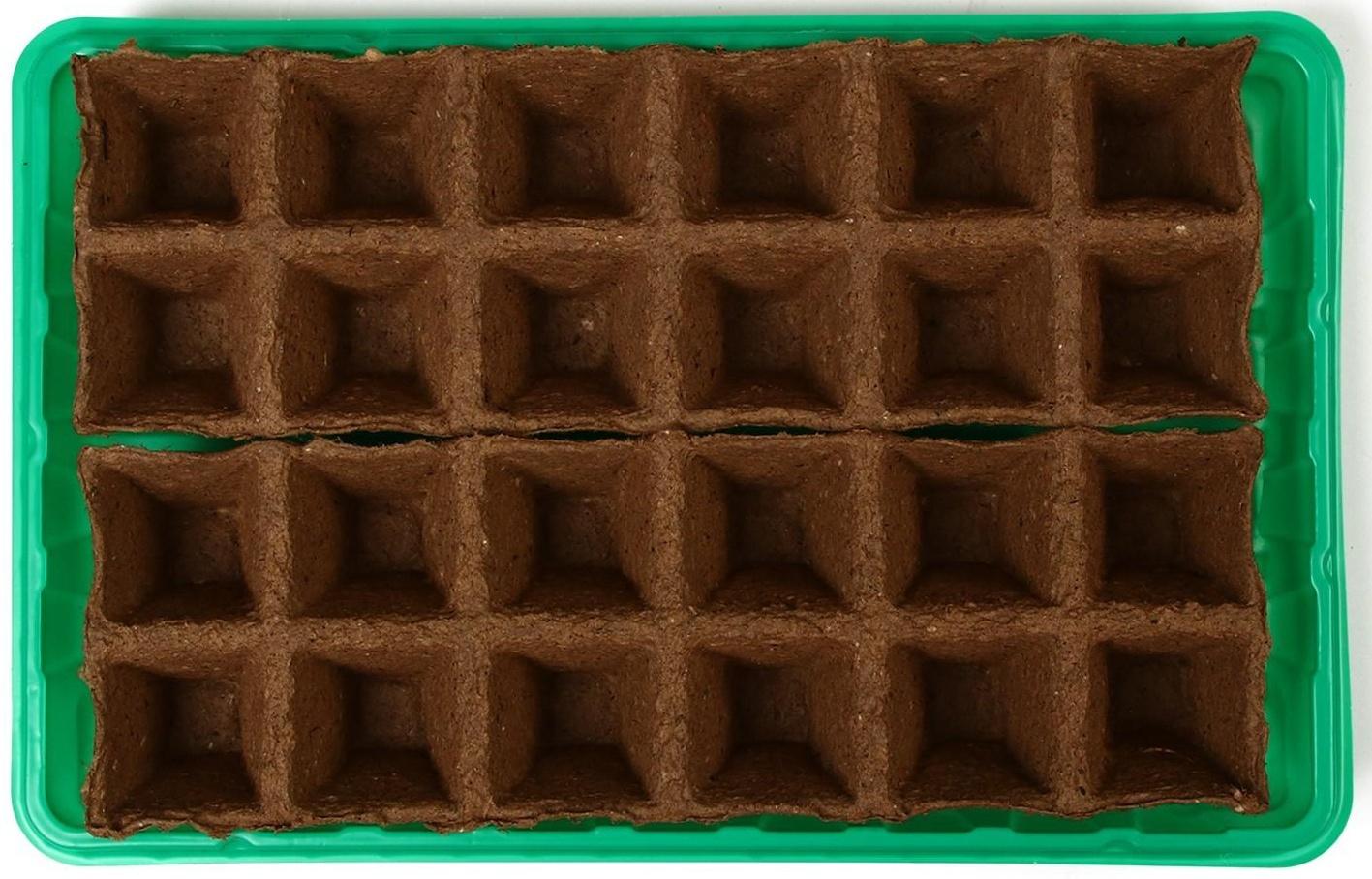 Набор для рассады: торфяная кассета, 24 ячейки (4 × 4 см) по 50 мл, поддон