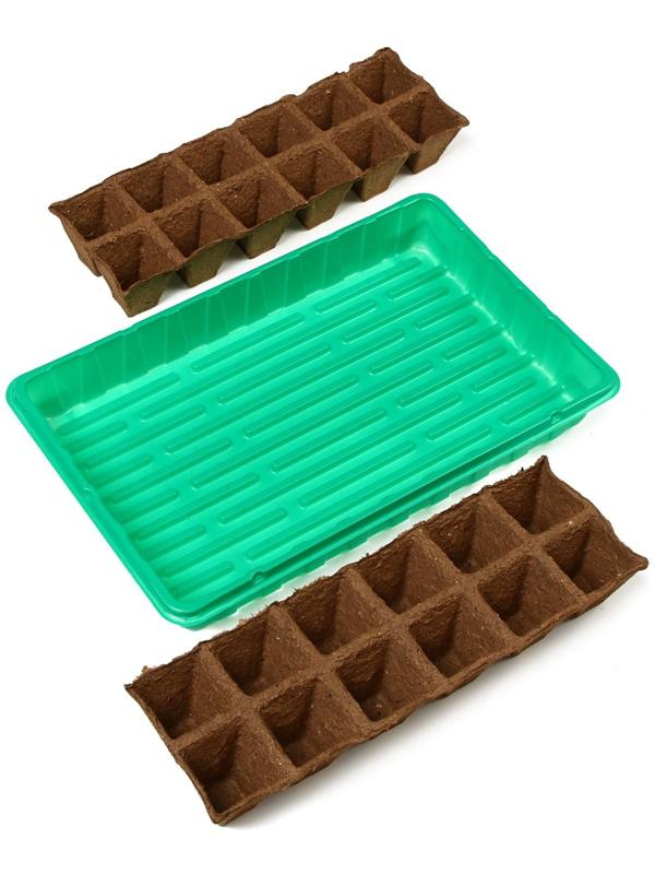 Набор для рассады: торфяная кассета, 24 ячейки (4 × 4 см) по 50 мл, поддон