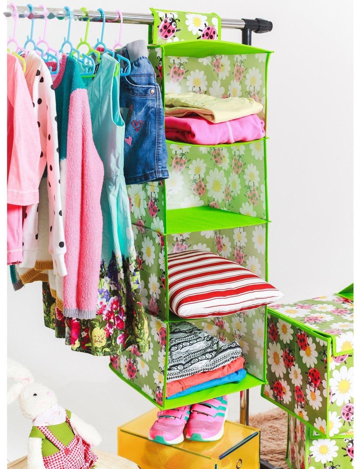 Кофр подвесной Доляна «Божьи коровки», 4 отделения, 30×30×80 см, цвет зелёный