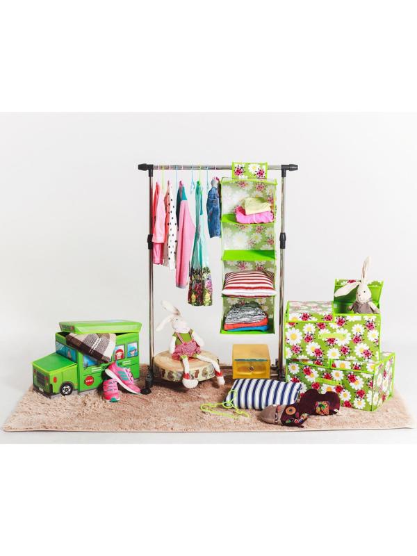 Кофр подвесной Доляна «Божьи коровки», 4 отделения, 30×30×80 см, цвет зелёный