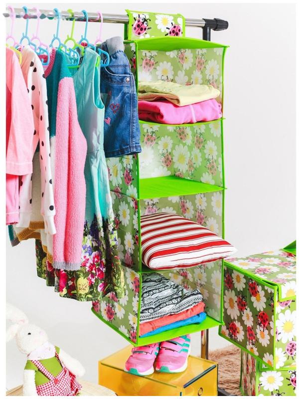 Кофр подвесной Доляна «Божьи коровки», 4 отделения, 30×30×80 см, цвет зелёный