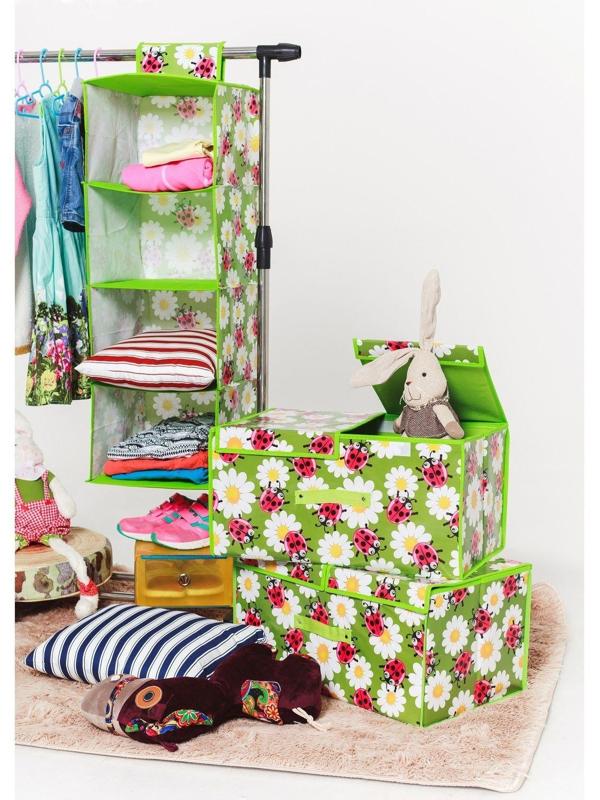 Кофр подвесной Доляна «Божьи коровки», 4 отделения, 30×30×80 см, цвет зелёный