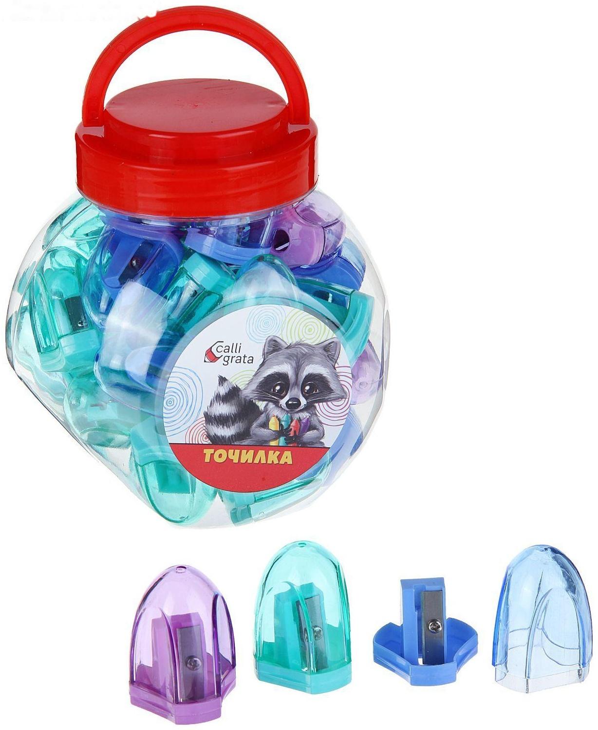 Точилка с контейнером, прозрачная, МИКС