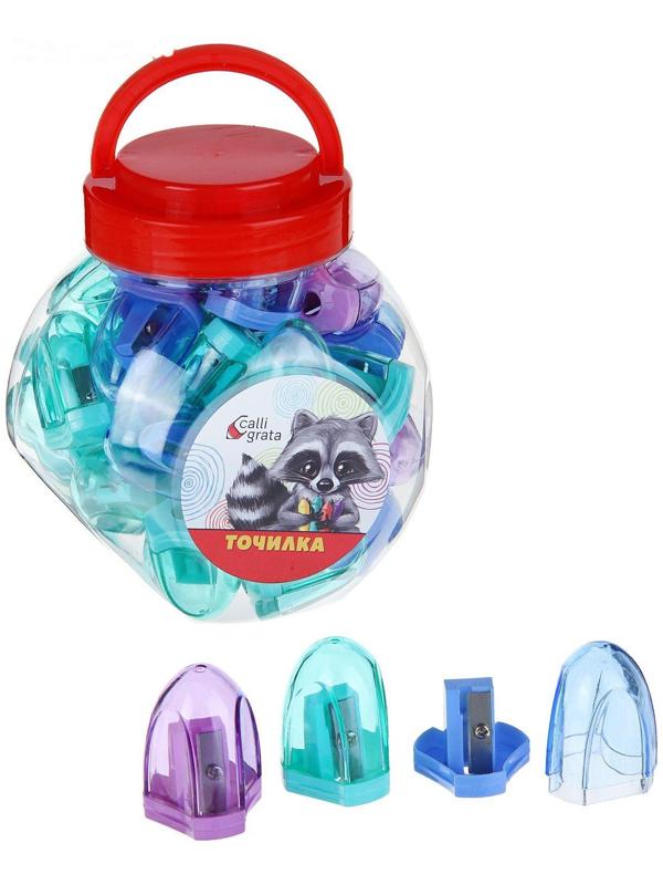 Точилка с контейнером, прозрачная, МИКС